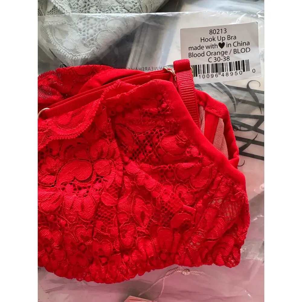 We Are HAH Demi Lace Hook Up Underwire Bra Blood Orange (Red) C 30–38 NWT